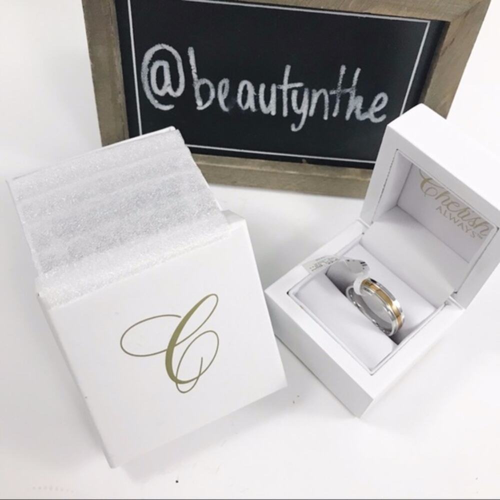 Cherish always steel & 10kt YG gold 6mm wedding ring band MENS NEW sz 11